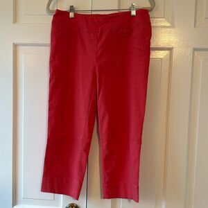 Zac & Rachel Coral Orange Red Pink Capri Pants Women's Size 8 Pull On Cropped